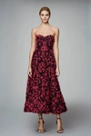 MARCHESA NOTTE STRAPLESS 3D FLORAL EMBROIDERED TEA DRESS,N12G0309