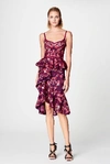 MARCHESA NOTTE PURPLE FLORAL PEPLUM RUFFLED COCKTAIL DRESS,N17C0456