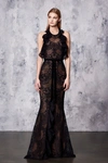 MARCHESA NOTTE Marchesa Notte Black Sleeveless Double Ruffle Lace Gown N18G0443,N18G0443