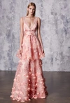 MARCHESA NOTTE PINK SLEEVELESS 3D EMBROIDERED GOWN,N17G0472