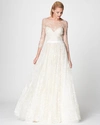MARCHESA NOTTE Marchesa Notte ¾ Sleeve Ivory Glitter Tulle Gown N17G0473,N17G0473