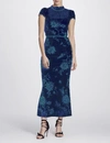 MARCHESA NOTTE CAP SLEEVE FLORAL MIDI TEA DRESS,N25G0650