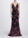 MARCHESA NOTTE Marchesa Notte Feather Embroidered Sleeveless Gown N25G0653,N25G0653