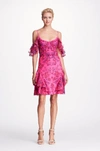 MARCHESA NOTTE PINK FLORAL EMBROIDERED NEOPRENE COCKTAIL DRESS,N20C0501