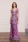 MARCHESA NOTTE BLUE SLEEVELESS GUIPURE EVENING GOWN,N20G0522