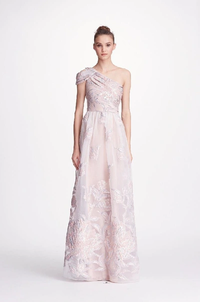 Marchesa Notte Pink One Shoulder Fils Coupe Gown In Blush