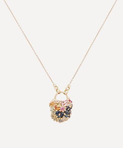 Polly Wales 18ct Gold D'ornano Rainbow Sapphire Medium Padlock Pendant Necklace In Gold