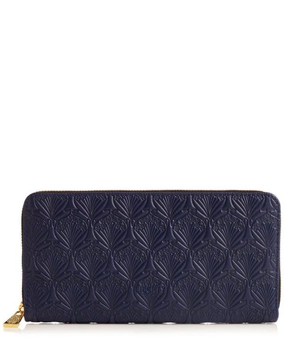 Liberty London Large Zip Around Wallet In Iphis Embossed Leather In Navy