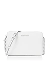 Michael Michael Kors 'large Jet Set' East/west Saffiano Crossbody Bag - White In Optic White/silver