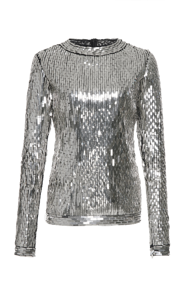 white sequin long sleeve top