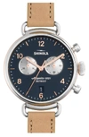 SHINOLA 'THE CANFIELD CHRONO' LEATHER STRAP WATCH, 38MM,S0120001931