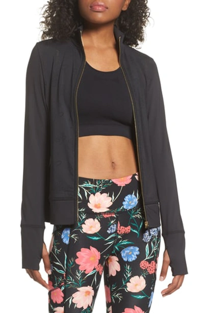 Kate Spade Scallop Zip-front Jersey Jacket In Black