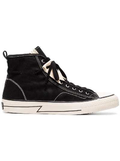 Visvim Skagway Fringed Leather-trimmed Canvas High-top Sneakers In Black