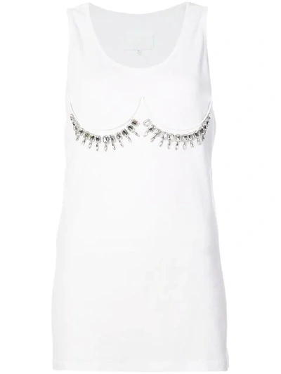 Maison Margiela Crystals Embellished Rib Jersey Tank Top In White