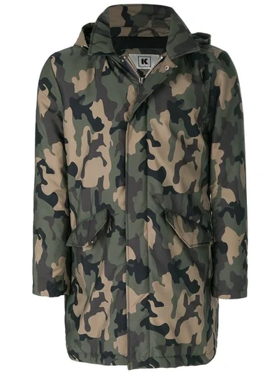 Kired Camouflage Print Military Coat In Green