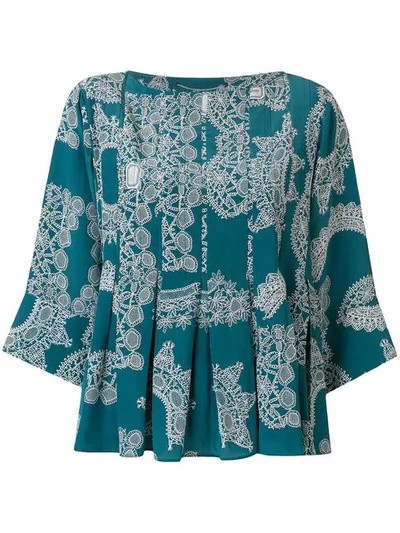 Carven Printed Blouse In Green