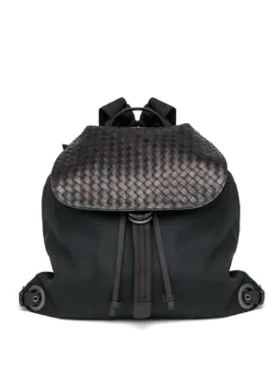 Bottega Veneta Woven Flap Backpack In Black