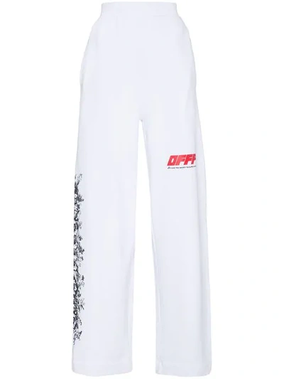 Off-white Offf Print Wide Leg Cotton Sweatpants In White Red
