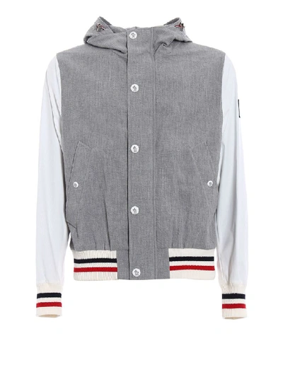 Moncler Zipped Seersucker Jacket In Grey
