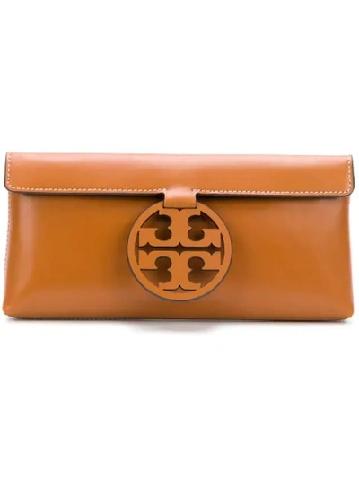 Tory Burch Miller Leather Clutch In Brown