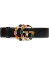 GUCCI LEATHER BELT WITH CRYSTAL DOUBLE G BUCKLE,513183AP0IT12842167