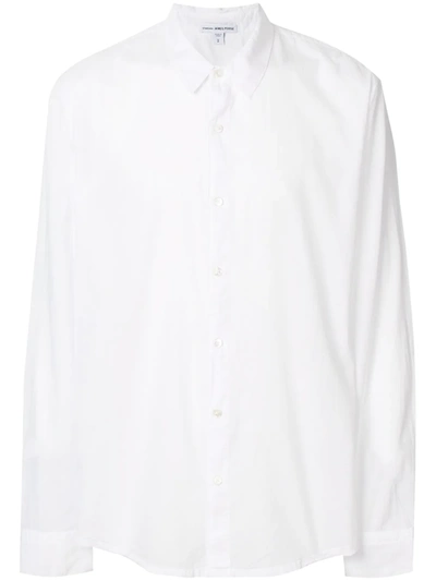 James Perse Long Sleeve Linen Pocket Shirt In White