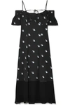 MCQ BY ALEXANDER MCQUEEN COLD-SHOULDER CHIFFON-PANELED PRINTED CREPE DE CHINE DRESS