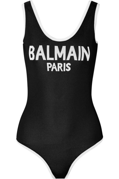 Balmain Logo Printed Jersey Bodysuit In Black