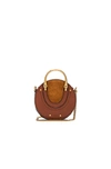 CHLOÉ CHLOE MINI PIXIE SHINY GOATSKIN, CALFSKIN & SUEDE DOUBLE HANDLE BAG IN BROWN