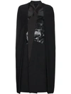 Rick Owens Leather Panel Cape Coat - Black In Black
