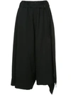 YOHJI YAMAMOTO YOHJI YAMAMOTO ASYMMETRIC CROPPED PALAZZO TROUSERS - BLACK,NWP5710012801517