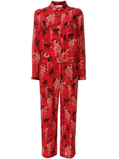 Red Valentino Printed Silk-crepe Jumpsuit In Red