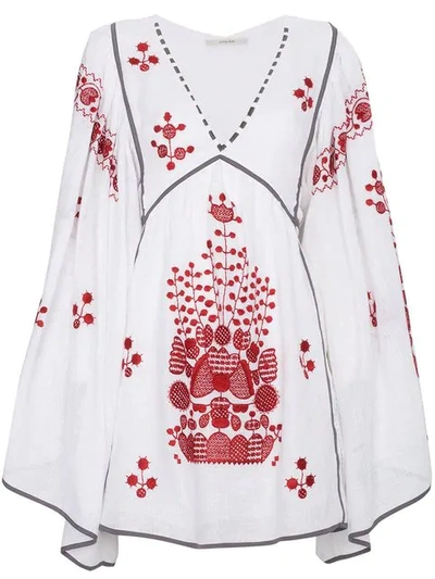 Vita Kin Peacock Floral-embroidered Linen Dress In White