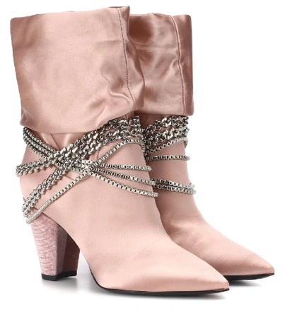 Self-portrait Sadie Satin Ankle Boots In Pink