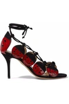 CHARLOTTE OLYMPIA WOMAN EMBELLISHED PATENT-LEATHER AND SUEDE LACE-UP SANDALS BLACK,US 7789028783959843