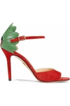 CHARLOTTE OLYMPIA WOMAN PATENT LEATHER-TRIMMED SUEDE AND LEATHER SANDALS RED,US 7789028783959759
