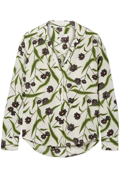 Equipment Adalyn Floral-print Washed-silk Shirt In White