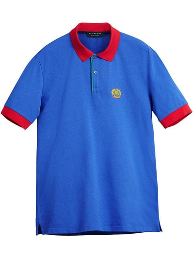 Burberry Colorblock Crest Polo Shirt In Blue