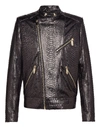 PHILIPP PLEIN Leather Moto Jacket "Python car",P18CMLB0471PLE029P44