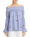 SOLOISTE FLORAL EMBROIDERED STRIPED OFF-THE-SHOULDER TOP,T70512