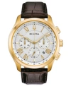 BULOVA MEN'S CHRONOGRAPH WILTON BROWN LEATHER STRAP WATCH 46.5MM