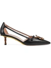 Gucci Leather Pump With Crystal Double G In Black