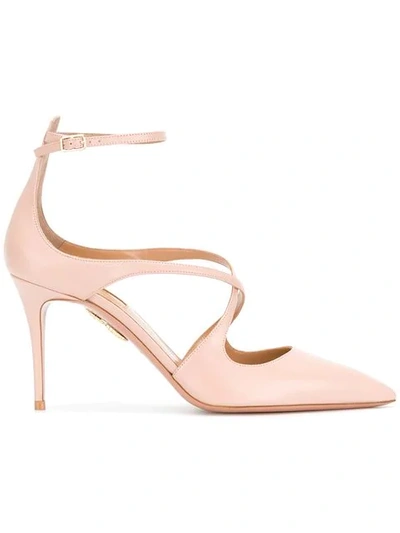 Aquazzura Viviana Suede Ankle-strap Pump In Pink