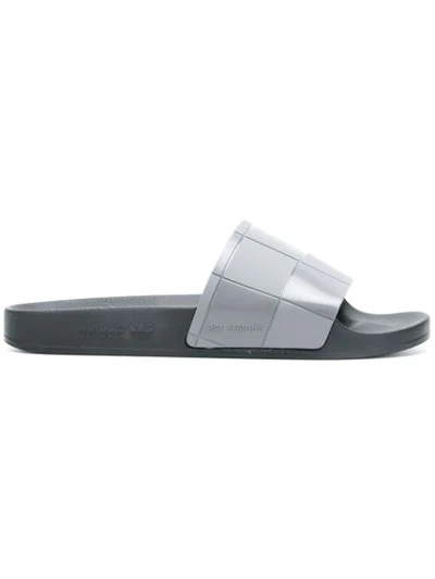 Raf Simons + Adidas Originals Adilette Rubber Slides - Gray In Black Rubber Sole