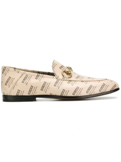 Gucci Brixton Logo Printed Leather Loafers In White
