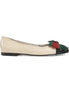 GUCCI LEATHER BALLET FLAT WITH WEB BOW,5124640HEC012842165