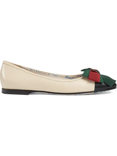 Gucci Jane Leather Ballet Flat With Bow In White