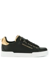 Dolce & Gabbana Embellished Leather Sneakers In Black