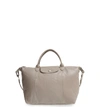 Longchamp Medium 'le Pliage Cuir' Leather Top Handle Tote - Grey In Pebble