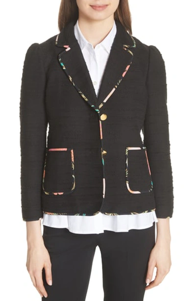 Kate Spade Blossom Trim Two-button Tweed Jacket In Black